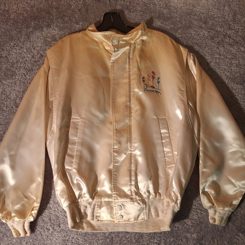 Vintage Flamingo Hilton Las Vegas Acetate Bomber Jacket Medium USA Made 80s